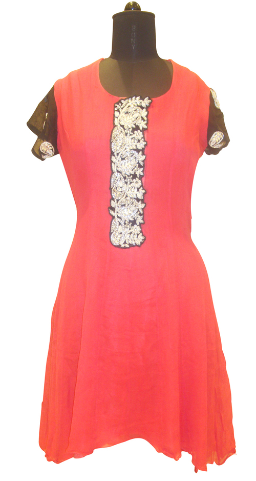 Red color georgette designer kurti zardosi work