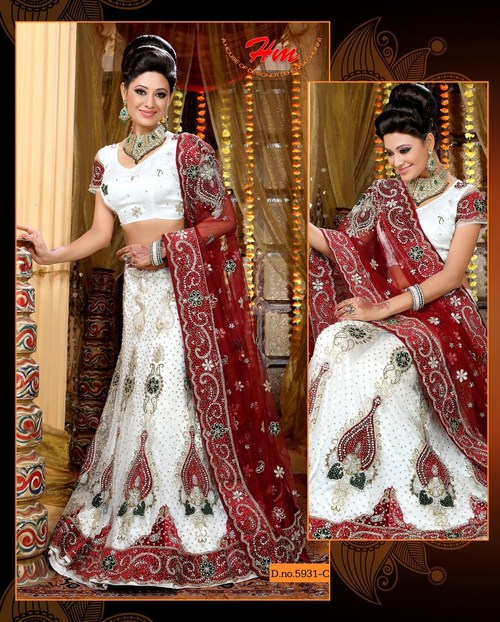 Chaniya Choli Wedding - Silk Blend, Custom Size, White | Handcrafted Embroidery, Elegant Design, Floor Length