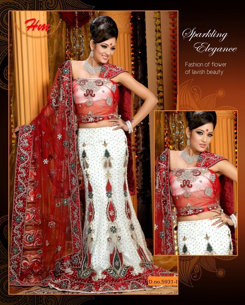 Latest Chaniya Choli - Silk Blend, Custom Size, White | Elegant Design, Intricate Zari & Stone Embroidery, Comfortable Fit