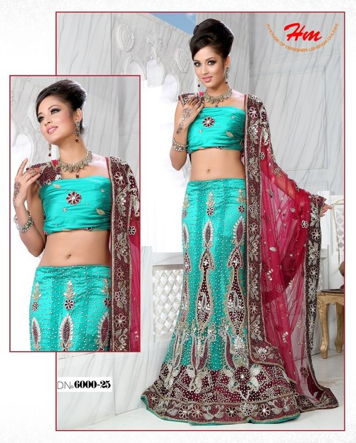 Bridal Lehengas - Silk Thread, Custom Size, Teal | Handcrafted Embroidery, Elegant A-line Design, Comfortable Wear