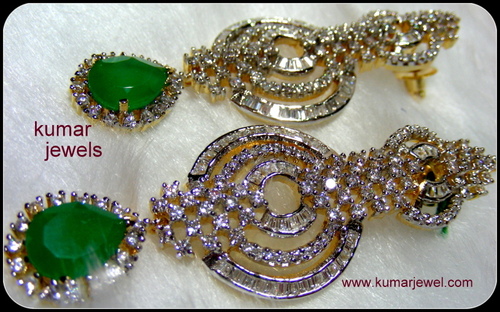 Artificial Diamond Earring - GB Stones, 2-3 Inches, Emerald, Gold Plated | Elegant Design, Lightweight, Perfect Fit
