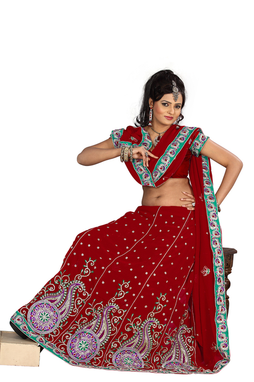 Saree for Wedding - Velvet, 55 Inches, Red | Sequins, Zari Embroidery, Elegant Design, Customizable Size