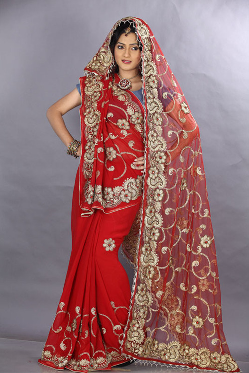 Exclusive Bridal Collection - Silk Blend, 5.5 Meters, Red | Handcrafted Embroidery, Elegant Design, Luxurious Feel
