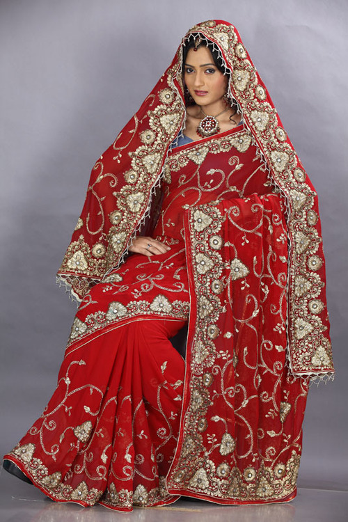 Latest Exclusive Indian Bridal Collection - Silk, 5.5 Meters, Red | Elegant Design, Intricate Zardozi Embroidery, Customizable Size
