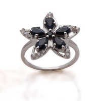 black sapphire silver ring jewelry, flower ring design, latest partywear girls ring 