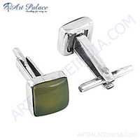 Classic Personalised Square Chalcedony Silver Cufflinks 