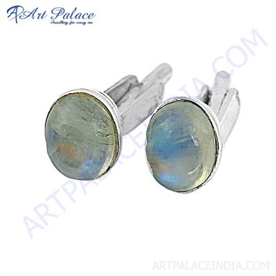 Premier Passion Rainbow Moonstone Gemstone Silver Cufflinks