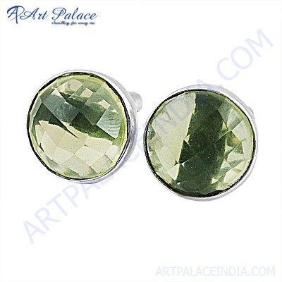 High Quality Lemon Quartz Gemstone Silver Cufflinks 