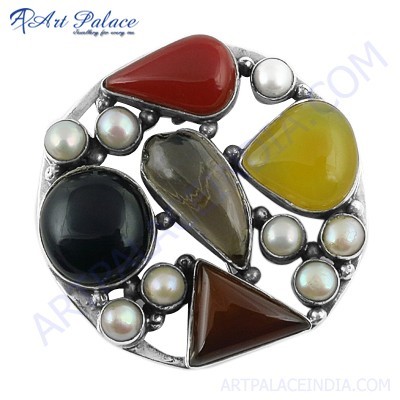 Noble Fashion Multi Stone Jewelry Silver Brooch