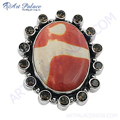 Celeb Style Mookaite & Smokey Quartz Silver Brooch 