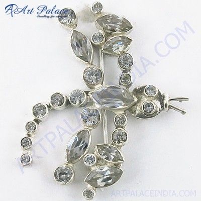 New Designer Butterfly Style Cz Silver Brooch 