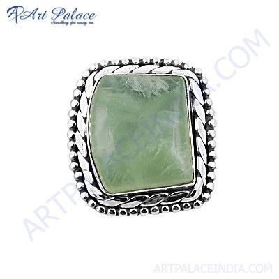 Ethnic Designer Prenite Gemstone Silver Brooch