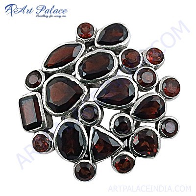 New Fashionable Garnet Gemstone Silver Brooch 