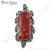 Graceful Glamours Mookaite & Peridot Gemstone Silver Brooch 