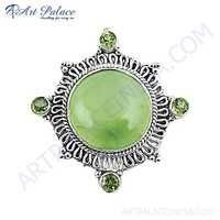 Attractive Peridot & Pernite Gemstone Silver Brooch