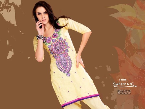 Fashion Salwar Kameez - Cotton, Multiple Sizes, Yellow | Floral Embroidery, Elegant Design, Comfortable Fit, Stylish Look