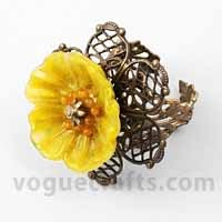 Ring - Brass, Adjustable, Yellow | Floral Design, Elegant Style, Intricate Detail, Antique Finish