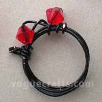 Ring - Wire, 18-20mm, Matte Black with Red Glass Accents, Elegant Handmade Style