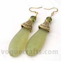 Earings - Jade and Metal, 50 mm, Green | Elegant Design, Green Stone, Gold Accents, Lightweight, Durable Material