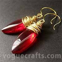 Earings - Glass & Metal, 50mm, Red | Elegant Design, Red Gemstone, Gold Accents, Stylish Accessory