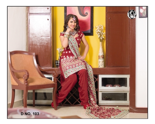 Fancy Salwaar Kameez - Cotton Fabric, Maroon, Various Sizes | Heavy Embroidery, Diamond & Khatli Work, Embroidered Dupatta