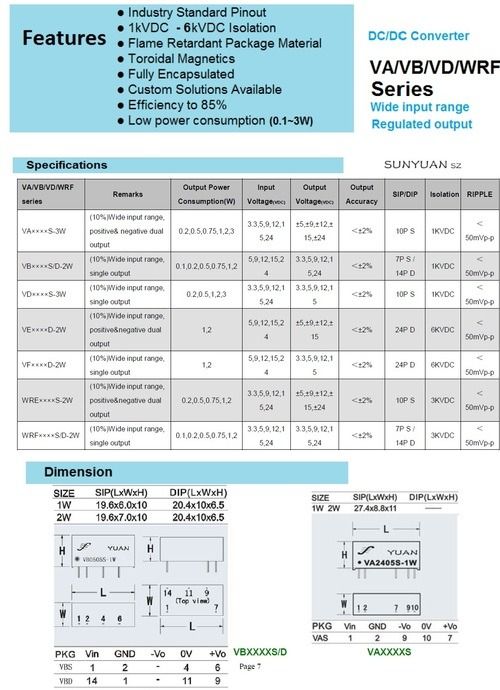 DC/DC Converter - VA/VB/VD/WRF Series