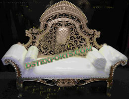 WEDDING LUXORIOUS SOFA - Wood, Fabric, Two-Seater, Gold, Custom Dimensions | Elegant Design, Luxurious Comfort, Intricate Carvings, Royal Appeal