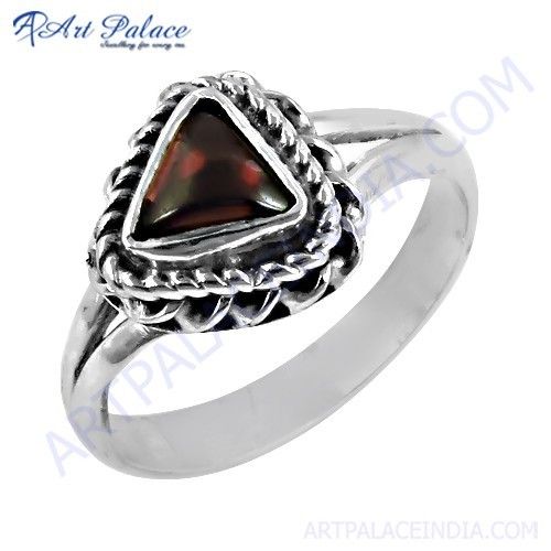 Ethnic Designer Garnet Gemstone Silver Ring