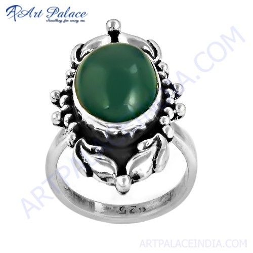 Indian Designer Green Onyx Gemstone Silver Ring