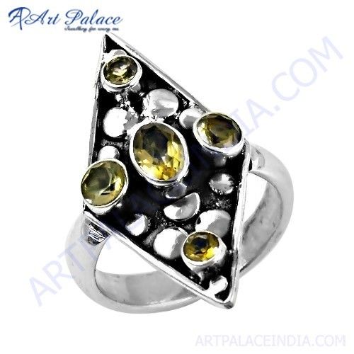 New Ethnic Designer Citrine Gemstone Silver Ring