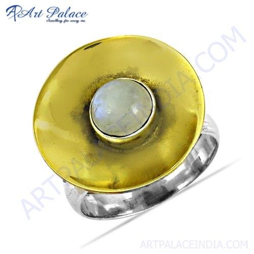 Unique Style Rainbow Moonstone Gemstone Silver Ring