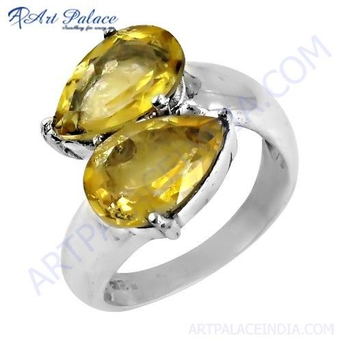 Ingenious Bypass Gemstone Silver Rings With Citrine