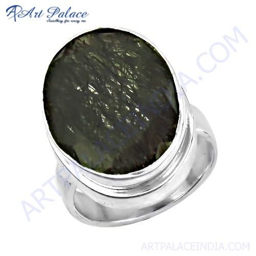 Elegant Fancey Black Rutile Gemstone Silver Ring