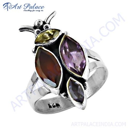 Popular Design Amethyst & Citrine & Garnet & Iolite Gemstone Silver Ring
