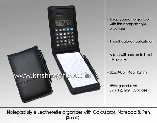 Organiser - Leatherette, 86 x 168 x 18mm, Black | Calculator Included, Compact Design, Durable Material, Notepad & Folding Pen