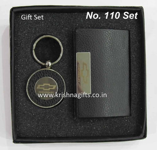 Gift Set - Metal & Leather, Card Holder 10x7cm, Black, Keychain 5cm Diameter | Elegant Design, Durable, Polished Finish, Gift Box Packaging