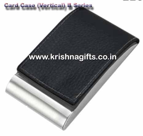 Vertical Card Holder - Leather & Metal, 3.5x2.5x0.5 Inches, Matte Black | Slim Design, Durable, Easy Access, Secure Storage