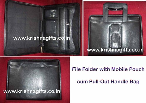 Bag Folder - Leather, 13x10x3 inches, Black | Durable, Multiple Pockets, Zipper Closure, Pull-out Handle