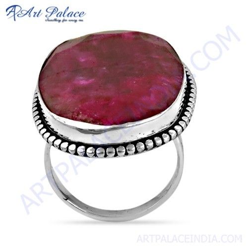 Gracious Fashion Dyed Ruby Gemstone Silver Ring