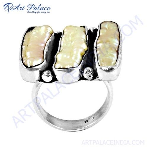 High Quality Pink Pearl Gemstone Silver Ring