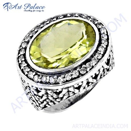 Latest Luxurious Cz & Lemon Quartz Gemstone Silver Designer Ring