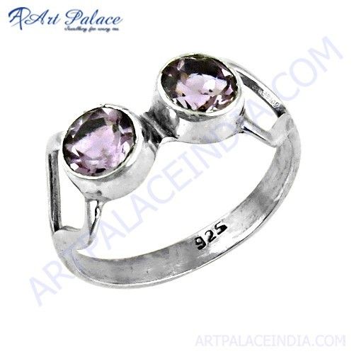 Inspired Dual Amethyst Gemstone Silver Ring