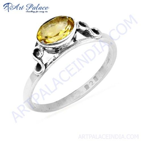 Indian Design Citrine Gemstone Silver Ring