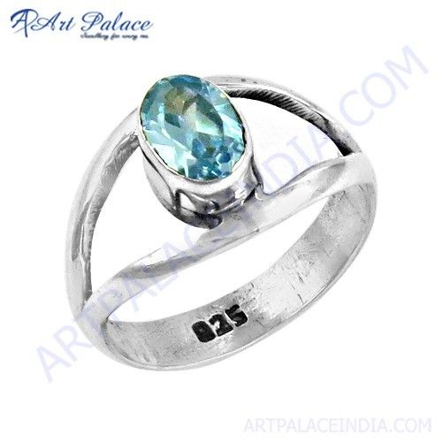 New Extra Shine Blue Topaz Cubic Zirconia Gemstone Silver Ring