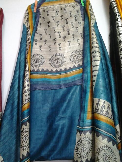 fine tussar silk suits with worli prints
