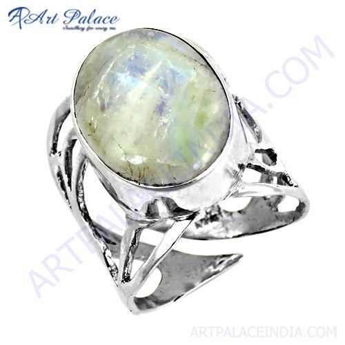 Premier Passion Rainbow Moonstone Gemstone Silver Ring
