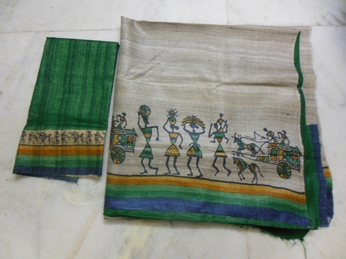 fine tussar silk suits with worli prints