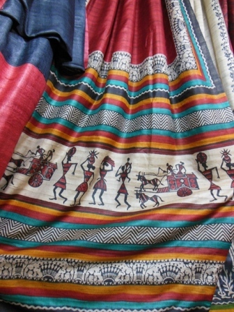 fine tussar silk sarees with worli prints