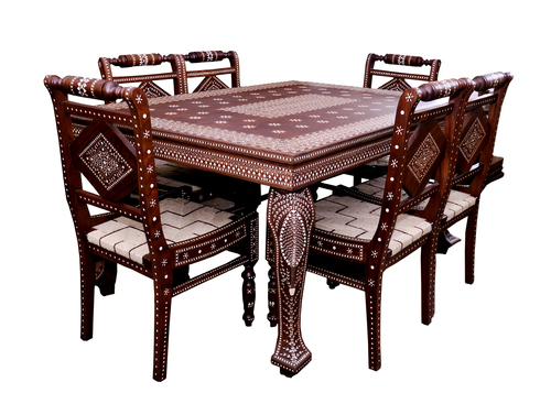 Wooden Inlay Chair With Table