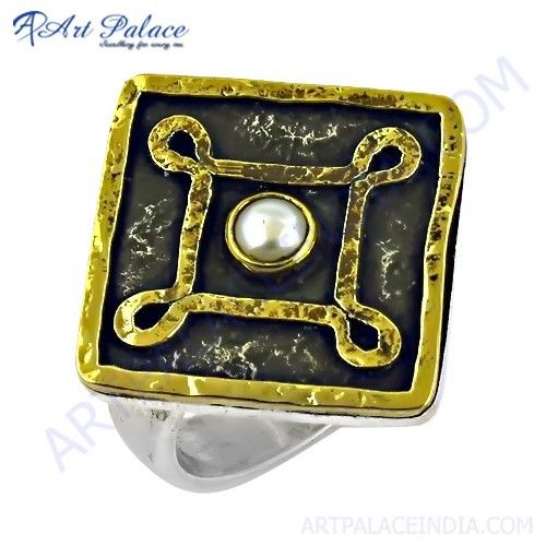 Antique Style Pearl Gemstone Silver Ring